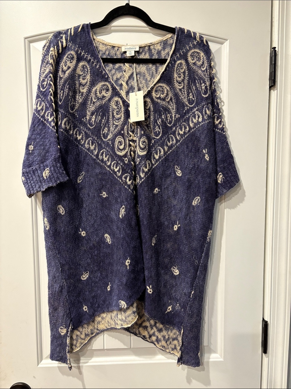 Sundance Navy and Cream Bandana Paisley Pattern V-Neck Tunic